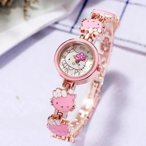 The New KT Cat Watch Women Fashion Cute Children Bracelet Steel Strap Watch Ladies Students Electronic Quartz Watch eprolo