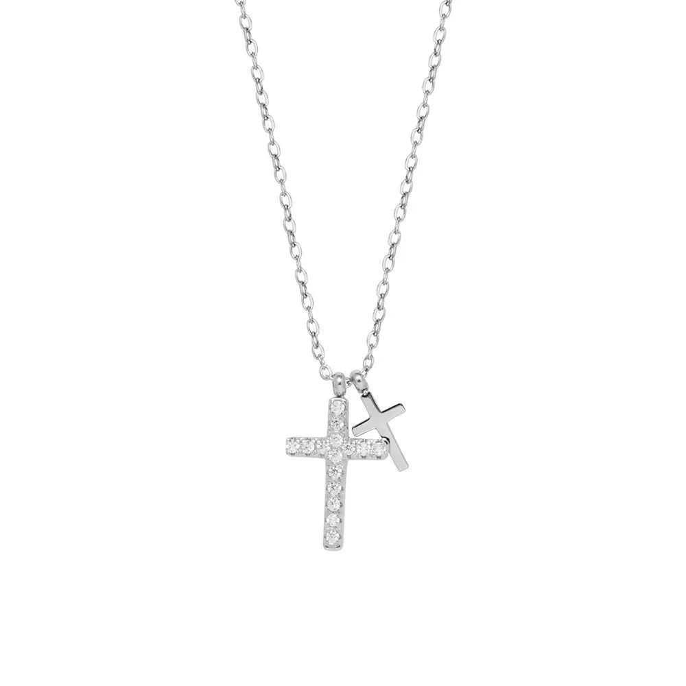 Full diamond hip-hop fashion cross necklace with micro inlaid collarbone chain titanium steel silver non fading women's style eprolo