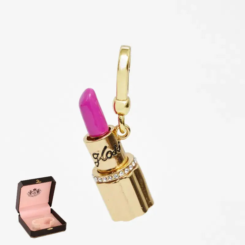 Enamel glazed diamond studded metal letters Barbie pink lipstick rotatable pendant necklace eprolo