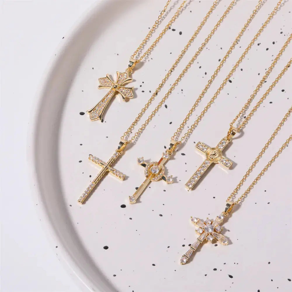 Stainless Steel Inlaid Zircon Cross Necklace eprolo