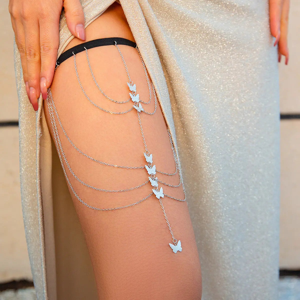 Pure desire butterfly tassel leg chain female sweet cool multi-layer chain star shaped leg ring sexy thigh chain eprolo