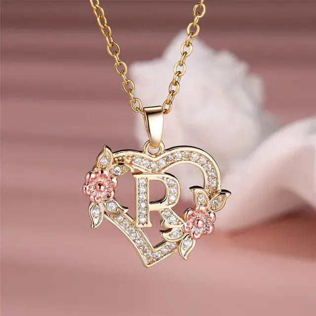 Cute Female A-Z Letter Pendant Necklace Vintage Yellow Gold Color Wedding Jewelry Gift For Women eprolo