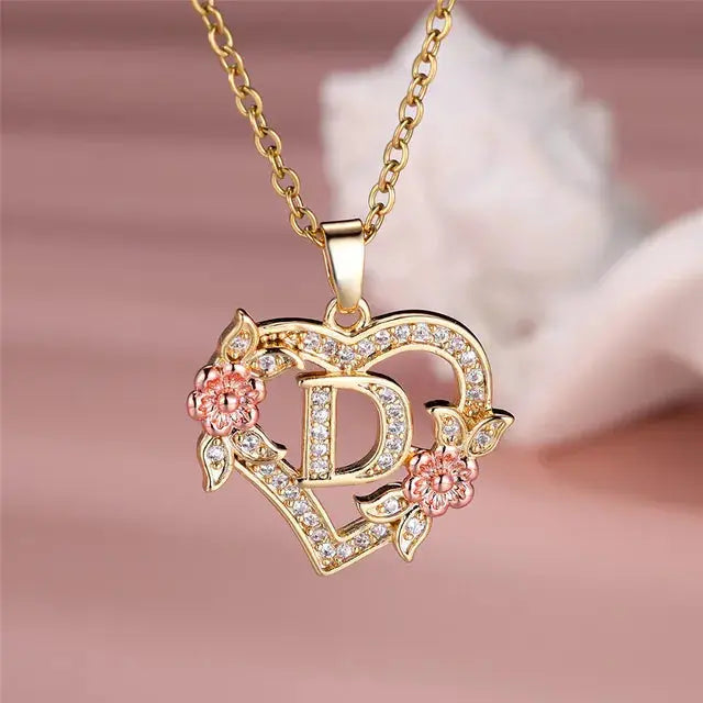 Cute Female A-Z Letter Pendant Necklace Vintage Yellow Gold Color Wedding Jewelry Gift For Women eprolo