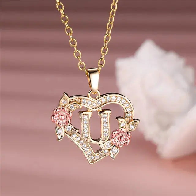 Cute Female A-Z Letter Pendant Necklace Vintage Yellow Gold Color Wedding Jewelry Gift For Women eprolo