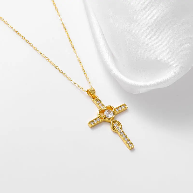 Creative 925 sterling silver heart-shaped cross necklace with fashionable simple and versatile accessories eprolo