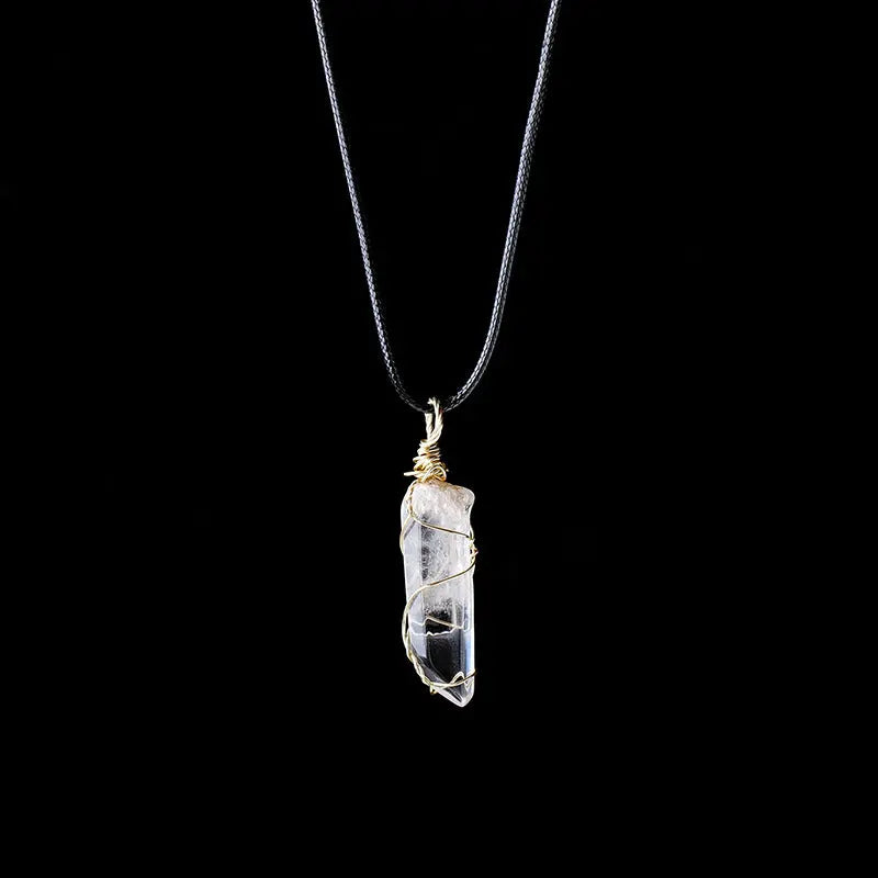 White crystal winding necklace, crystal raw stone, single crystal hexagonal pillar, winding pendant eprolo