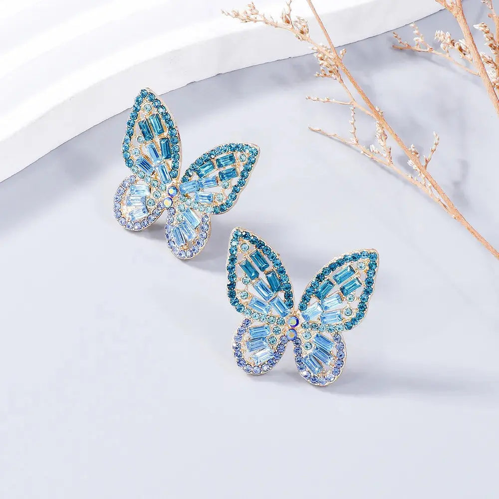Alloy Inlaid Rhinestone Butterfly Earrings eprolo