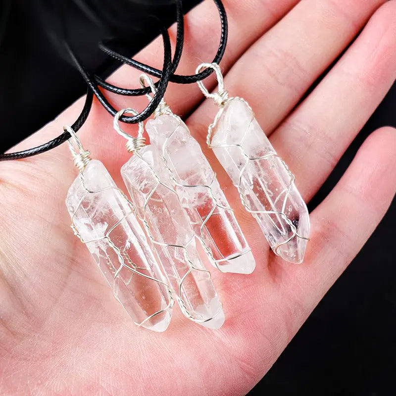 White crystal winding necklace, crystal raw stone, single crystal hexagonal pillar, winding pendant eprolo