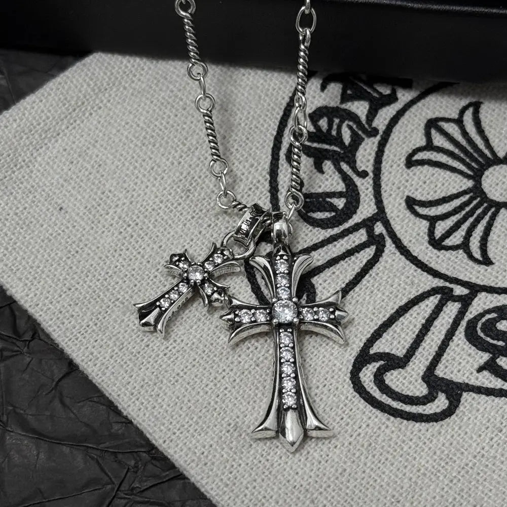 Vintage colored diamond double cross pendant necklace eprolo