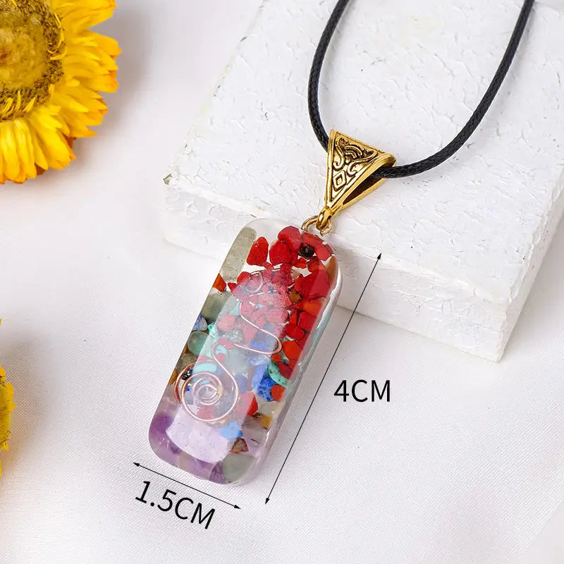 Rainbow Stone Orgone Pendant Dropping Resin Crystal Half Gemstone Necklace Jewelry eprolo