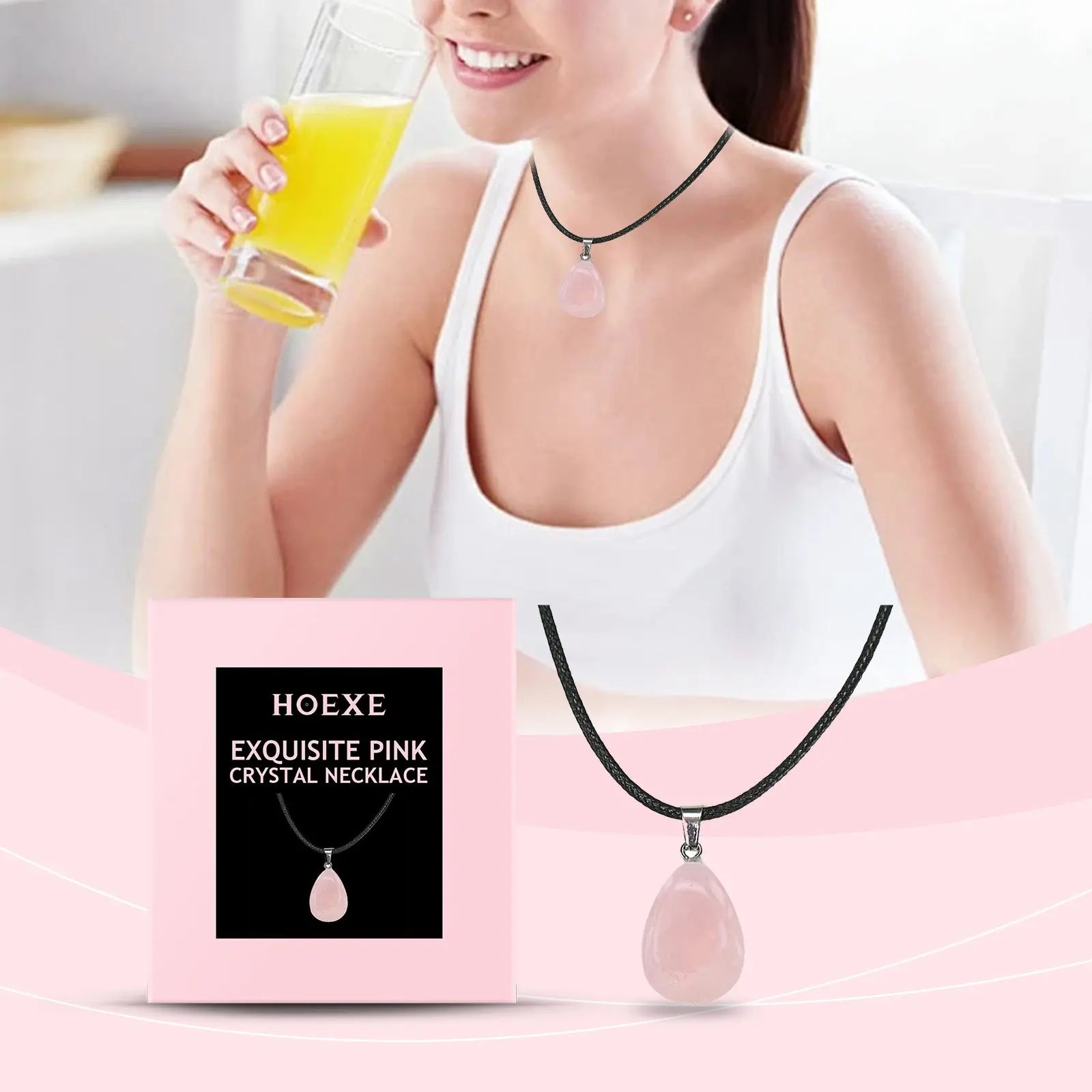 Hoexe Exquisite Powder Crystal Necklace Light Luxury Niche Ins Simple Style Everyday Clavicle Chain Gentle Temperament eprolo