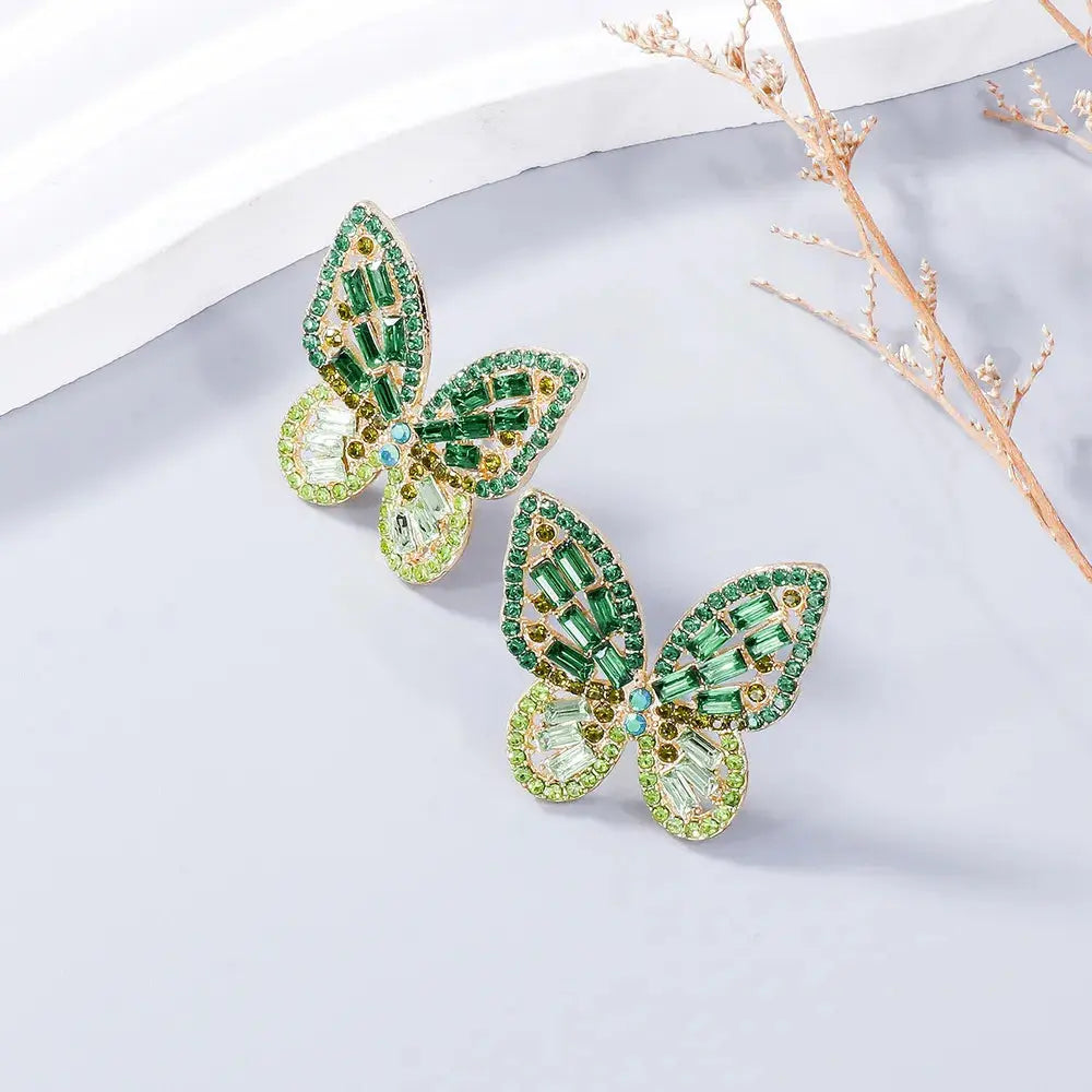 Alloy Inlaid Rhinestone Butterfly Earrings eprolo