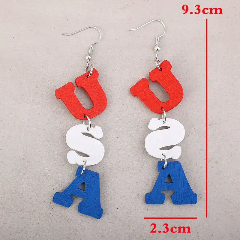 USA Wooden Letter Dangle Earrings eprolo