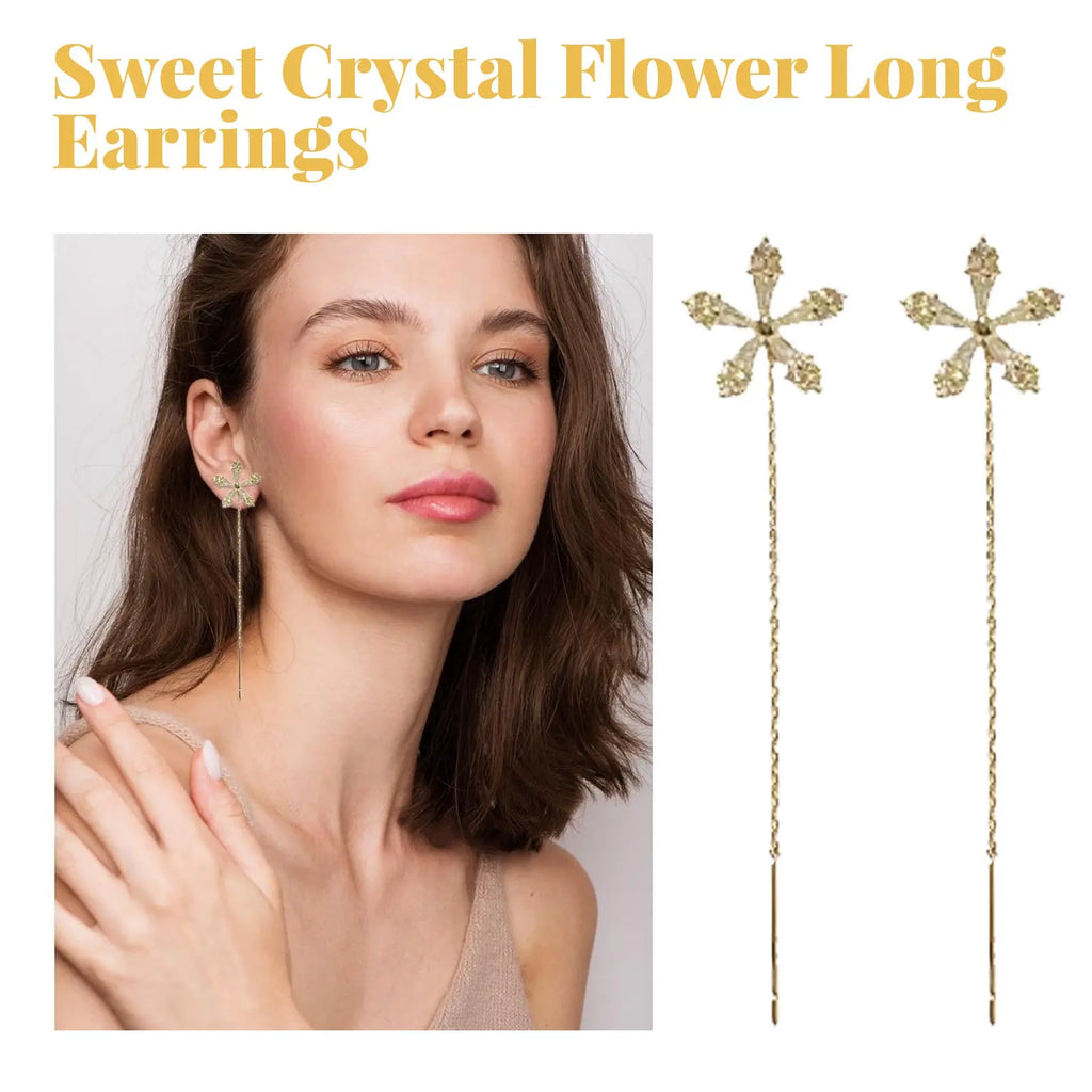 Sweet Crystal Flower Long Earrings, Ear Acupoint Earrings Niche Fashion Small Fresh And Cute Earrings eprolo