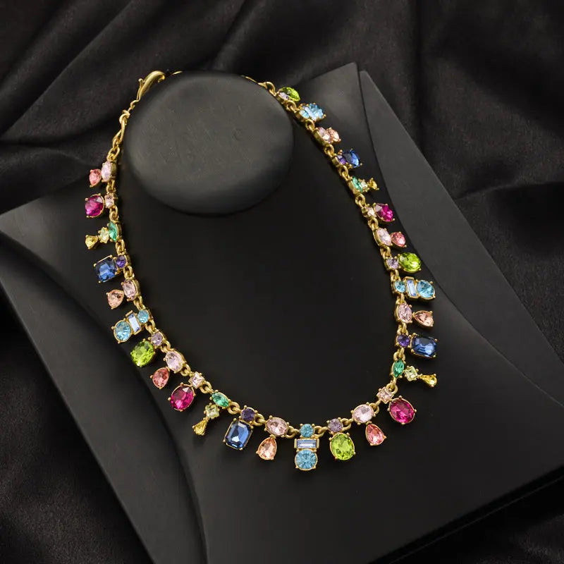 Oscar Live Cross-border Colorful Crystal Dopamine Color-blocked Luxe Small-batch Design Elegant High-end Clavicle Necklace eprolo