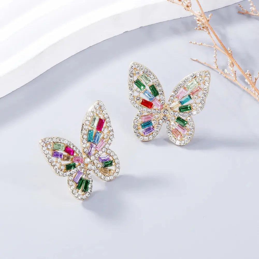 Alloy Inlaid Rhinestone Butterfly Earrings eprolo