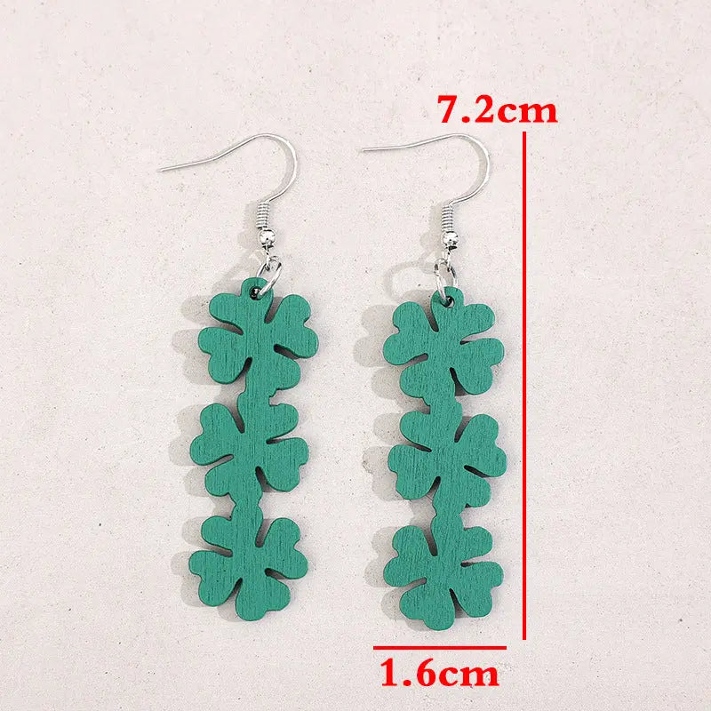 Lucky Clover Wooden Dangle Earrings eprolo