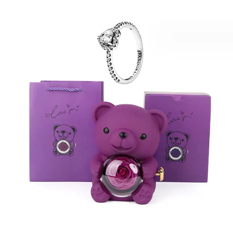 Teddy Bear Jewelry Gift Box with Round Necklace Gifts for Women Mom Wife