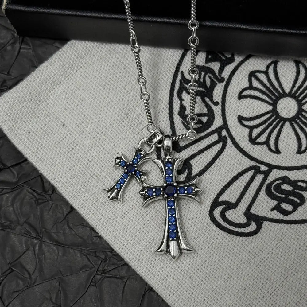 Vintage colored diamond double cross pendant necklace eprolo