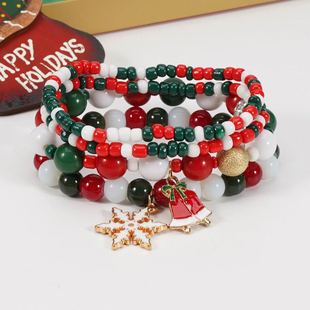 Christmas Bracelet Elastic Rope Bracelet Snowman Snowflake Christmas Tree Santa Deer Hat Pendant Bracelet Gift eprolo