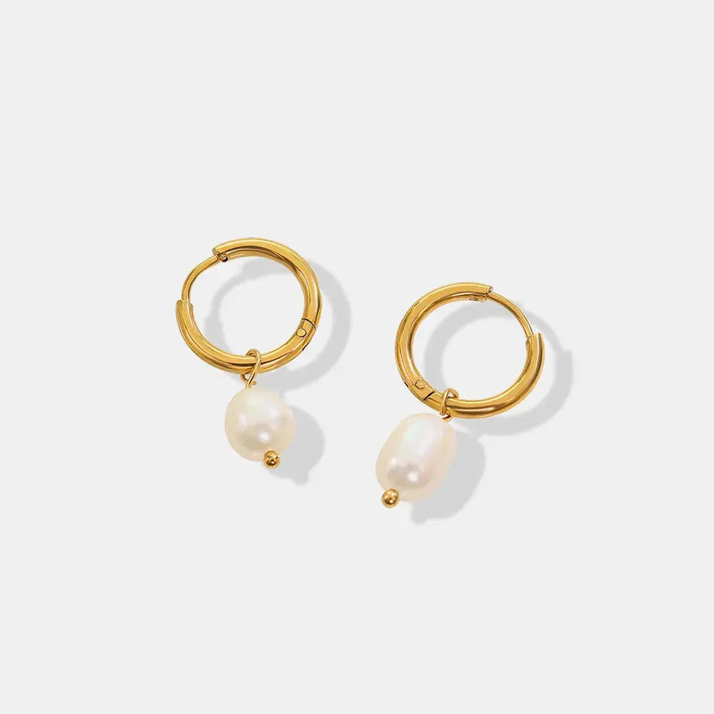 Retro earrings freshwater pearl ring earrings titanium steel 18K plated with real gold jewelry eprolo