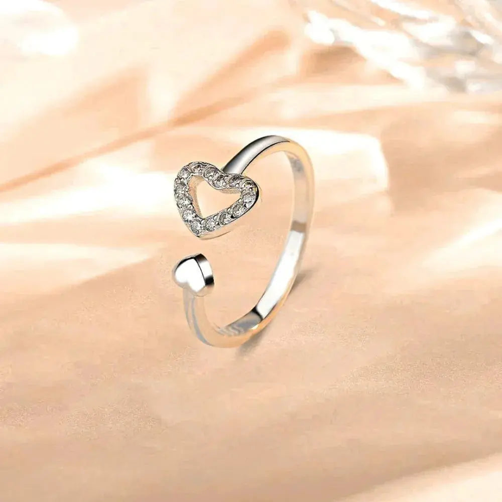 925 Sterling Silver Inlaid Zircon Heart Open Ring eprolo