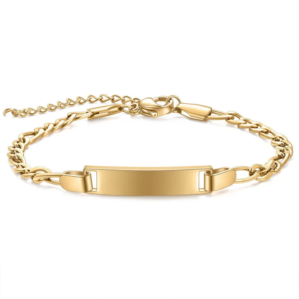 Customizable children's smooth strip stainless steel curved bracelet with adjustable 16+4cm eprolo