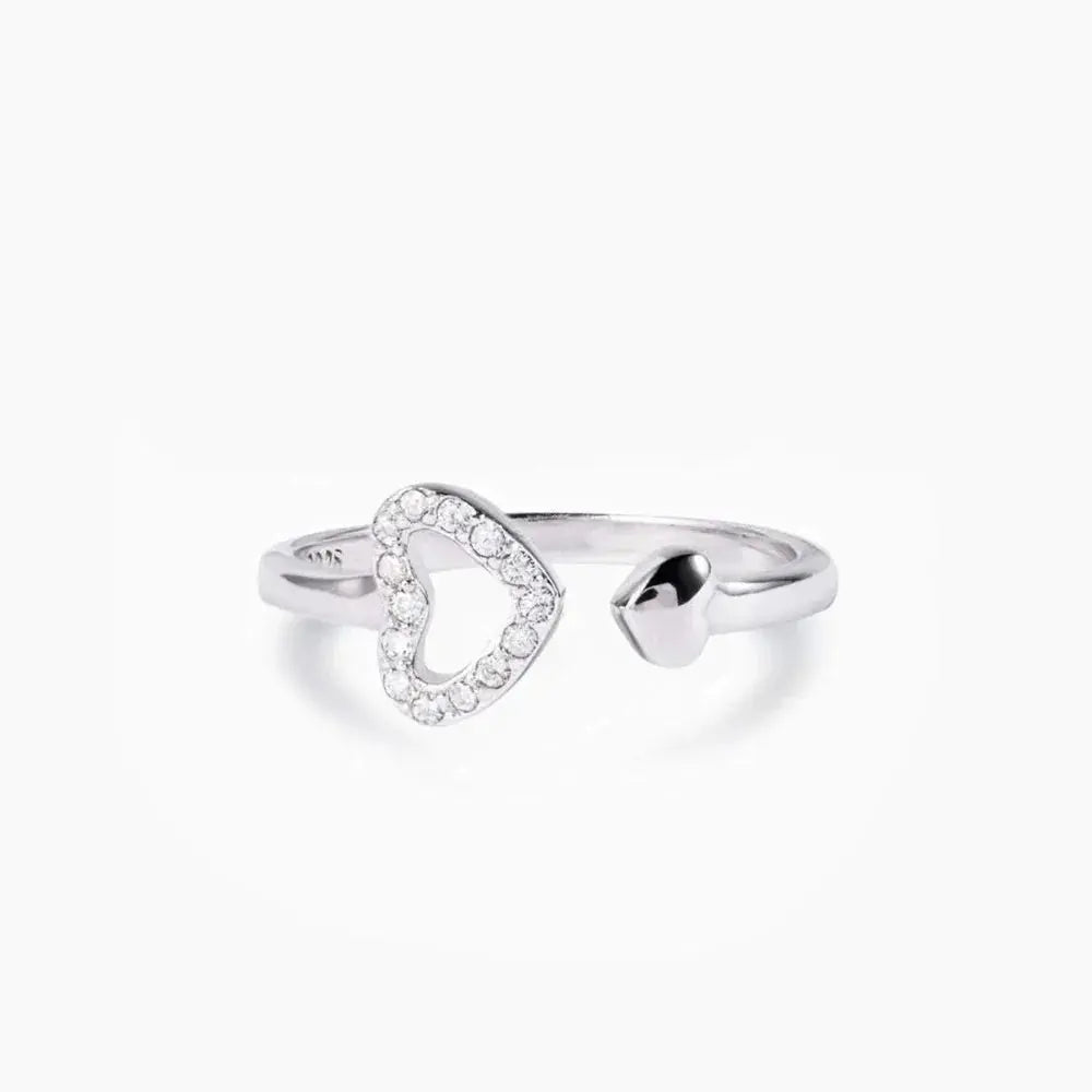 925 Sterling Silver Inlaid Zircon Heart Open Ring eprolo