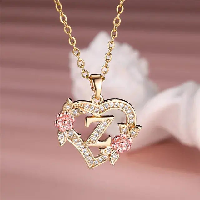 Cute Female A-Z Letter Pendant Necklace Vintage Yellow Gold Color Wedding Jewelry Gift For Women eprolo
