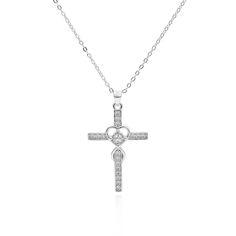 Creative 925 sterling silver heart-shaped cross necklace with fashionable simple and versatile accessories eprolo