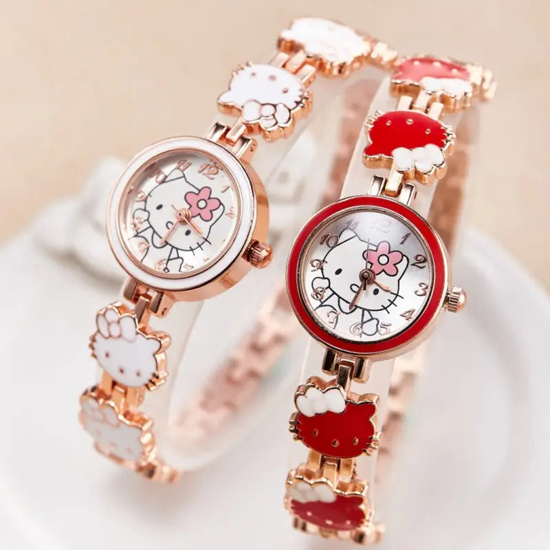The New KT Cat Watch Women Fashion Cute Children Bracelet Steel Strap Watch Ladies Students Electronic Quartz Watch eprolo