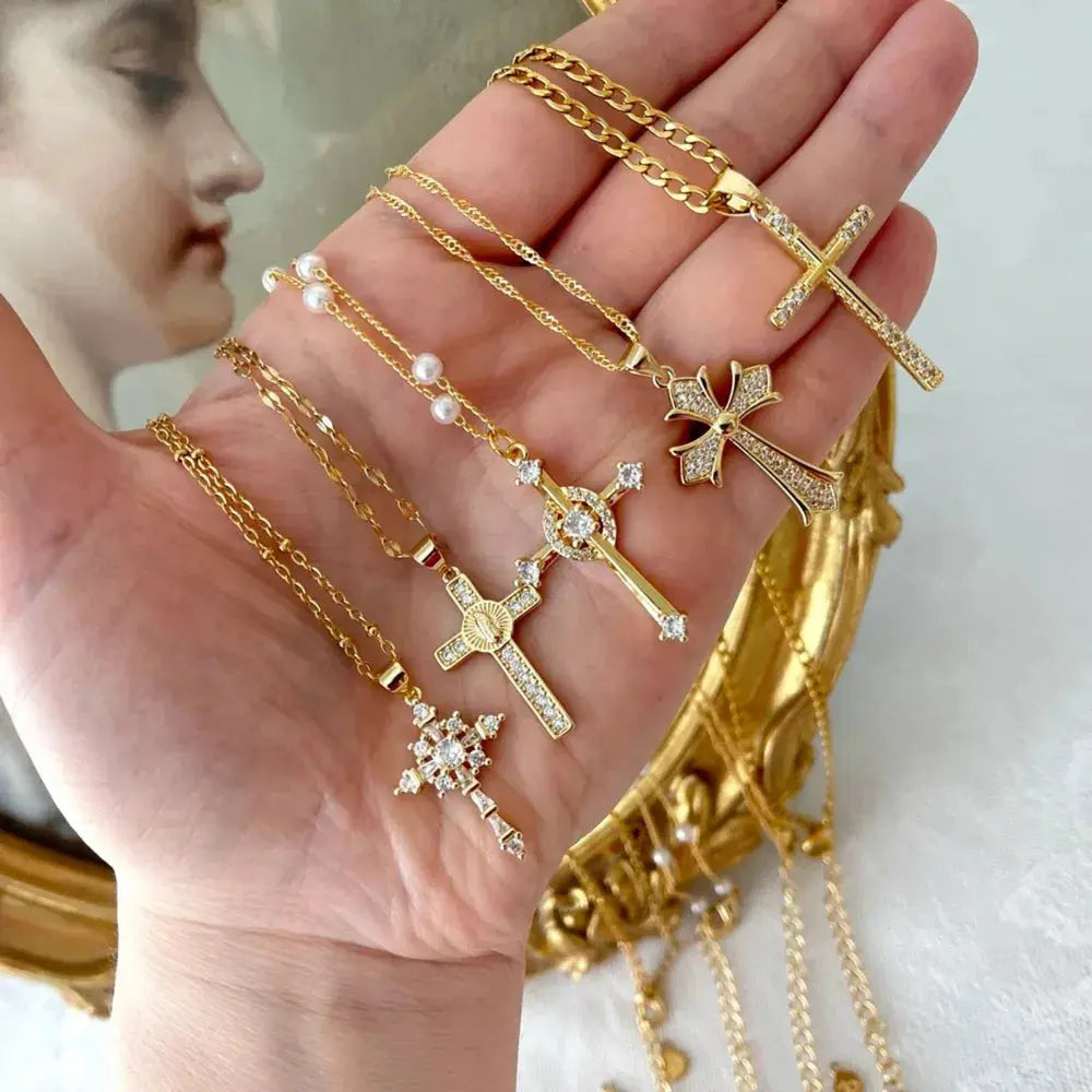 Stainless Steel Inlaid Zircon Cross Necklace eprolo