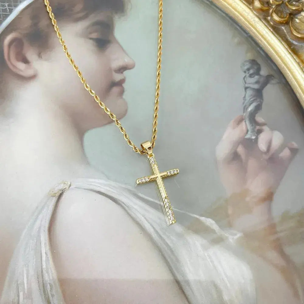 Stainless Steel Inlaid Zircon Cross Necklace eprolo