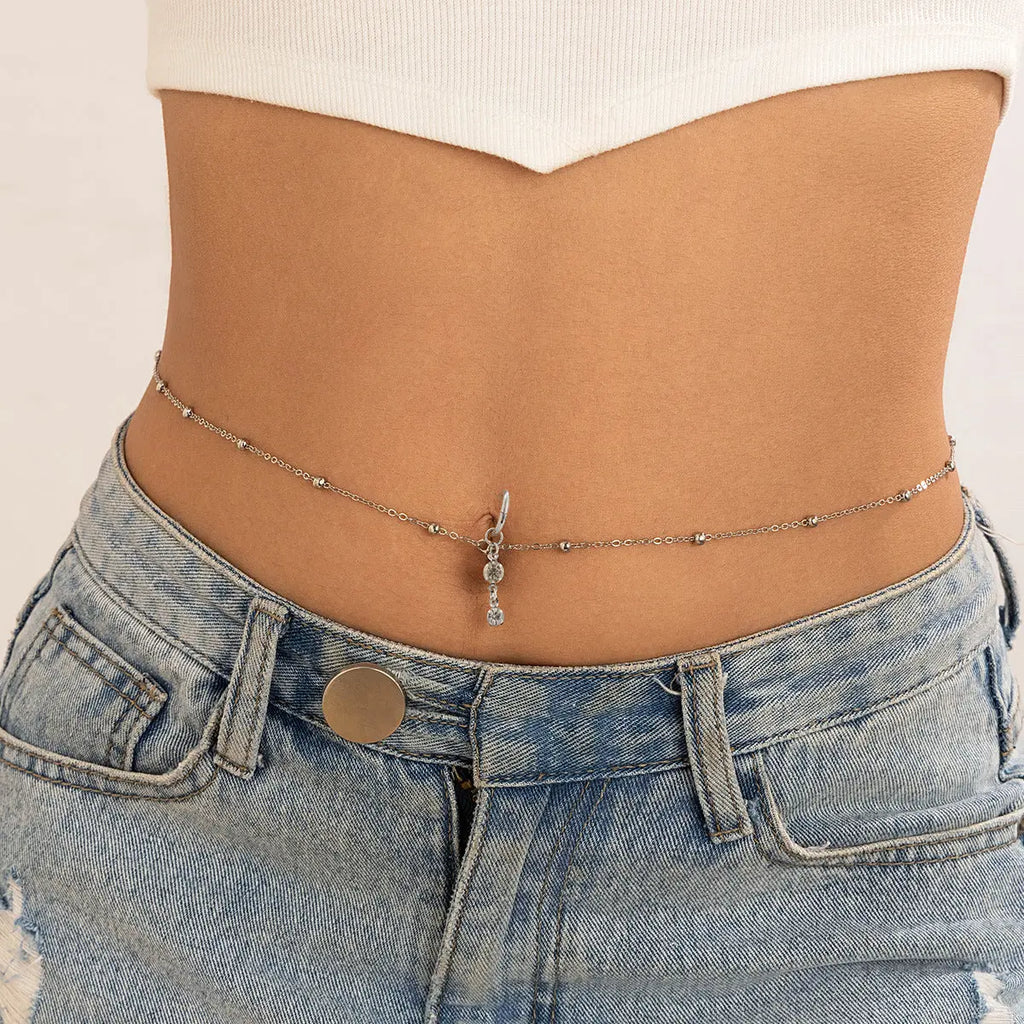 Sexy rhinestone puncture navel nail waist chain, sweet and cool summer body chain eprolo