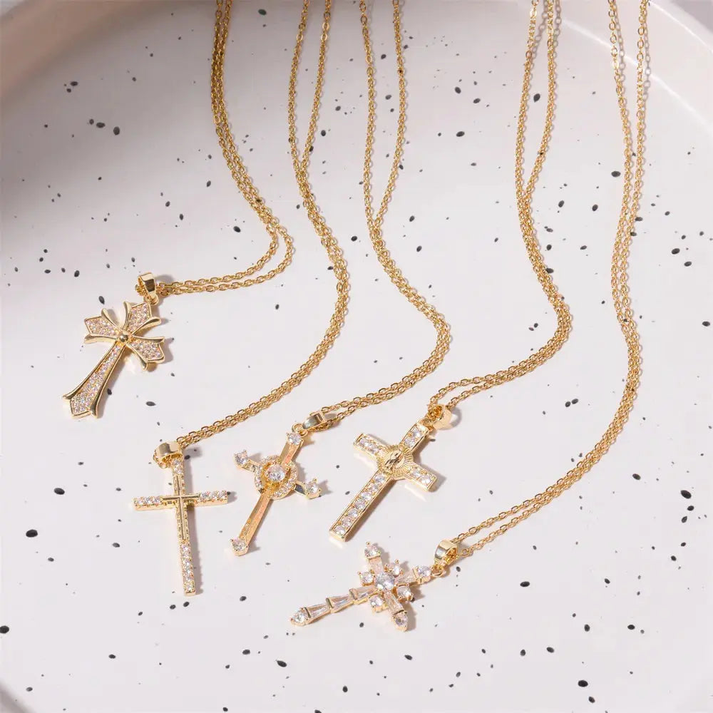 Stainless Steel Inlaid Zircon Cross Necklace eprolo