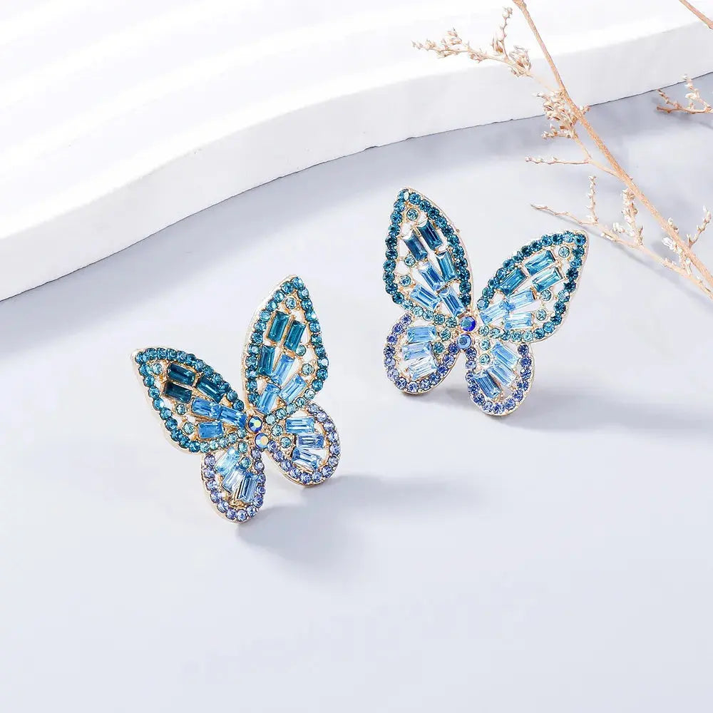 Alloy Inlaid Rhinestone Butterfly Earrings eprolo