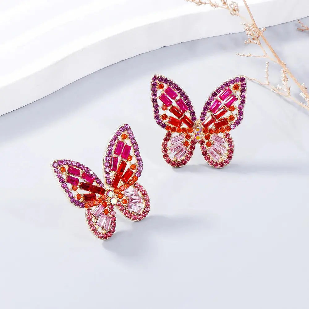 Alloy Inlaid Rhinestone Butterfly Earrings eprolo