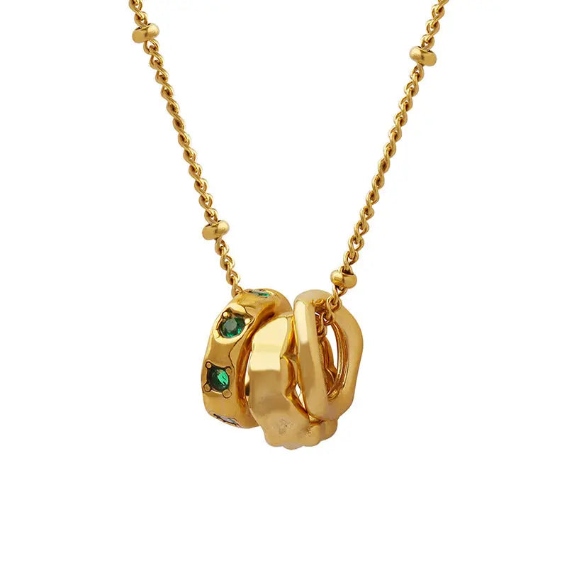 Fashion OL Titanium Steel Pendant Inlaid with Zircon Accessories Versatile Three Ring Buckle Necklace for Women eprolo