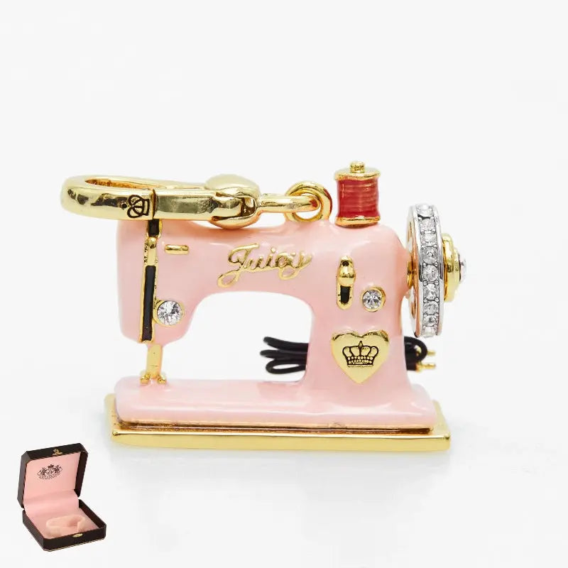 Enamel Three Dimensional Butterfly Knot Pink Sewing Machine Pendant Necklace eprolo