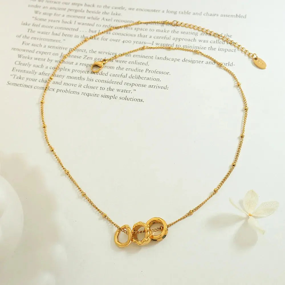 Fashion OL Titanium Steel Pendant Inlaid with Zircon Accessories Versatile Three Ring Buckle Necklace for Women eprolo