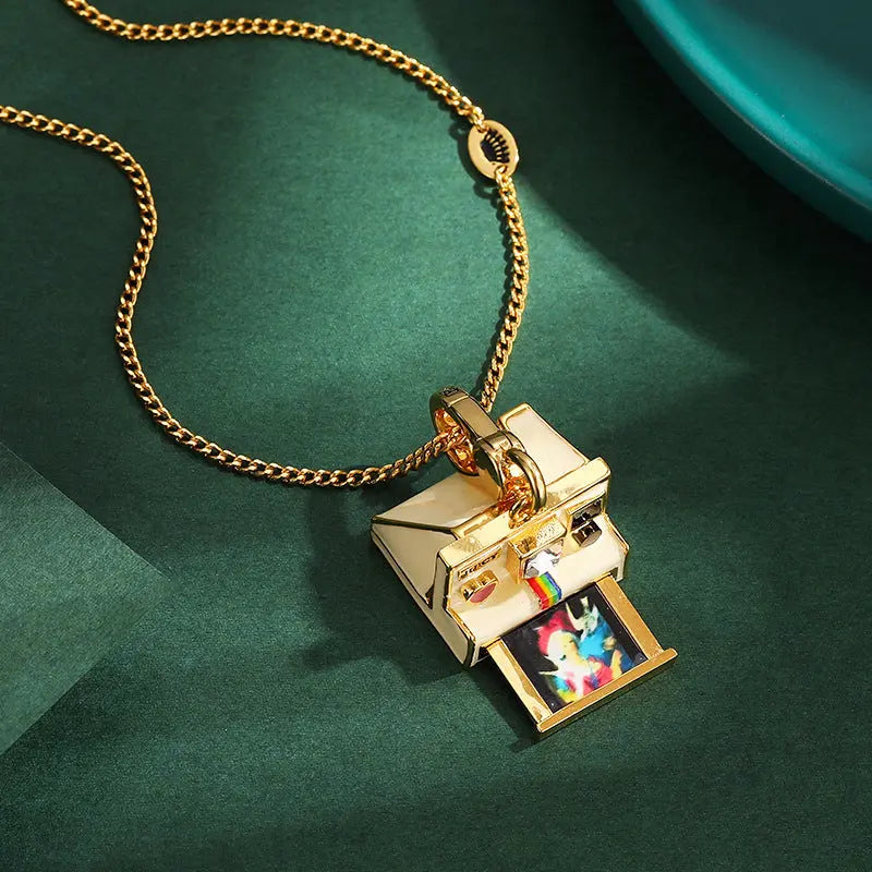 Enamel glazed three-dimensional Polaroid movable camera pendant high-end necklace eprolo