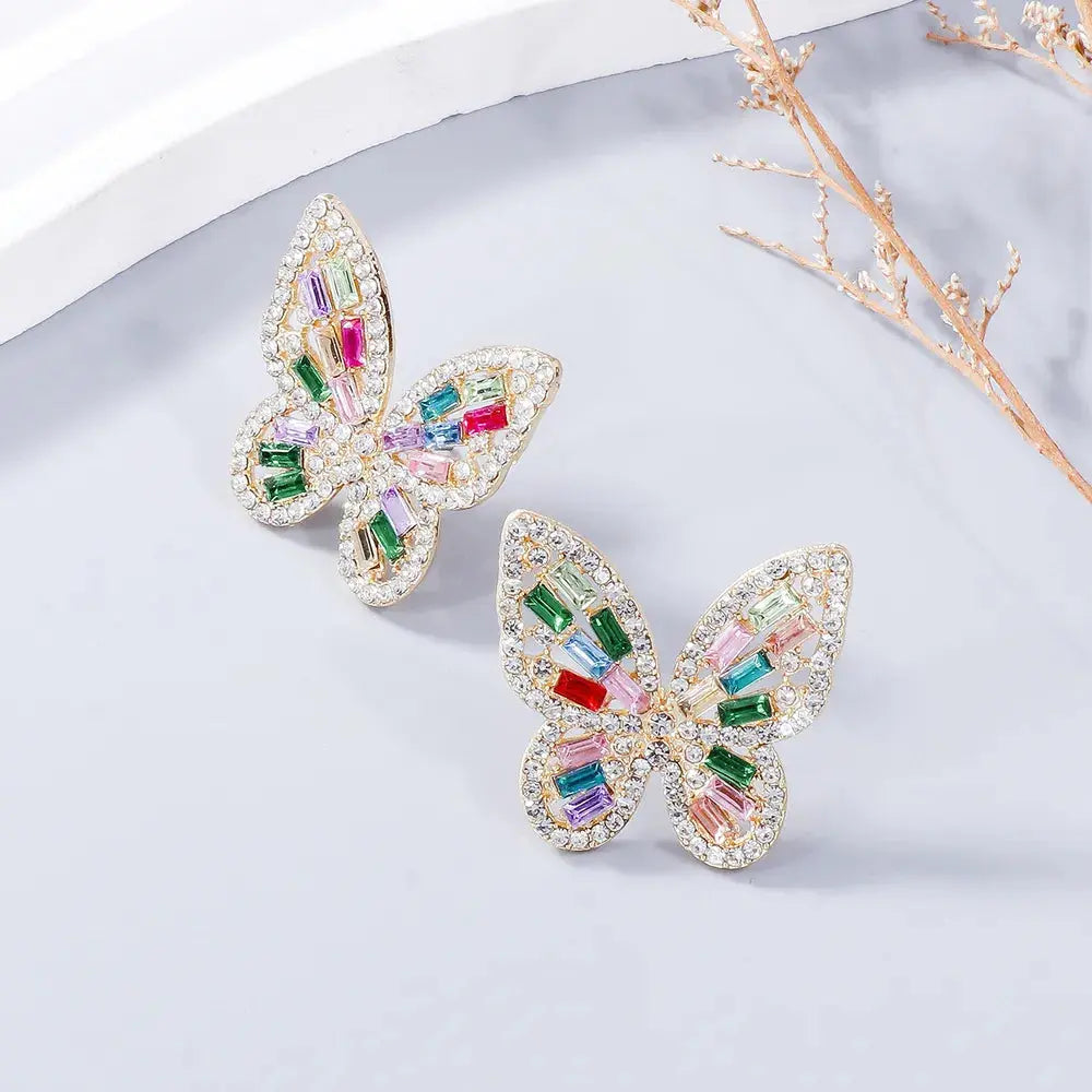 Alloy Inlaid Rhinestone Butterfly Earrings eprolo