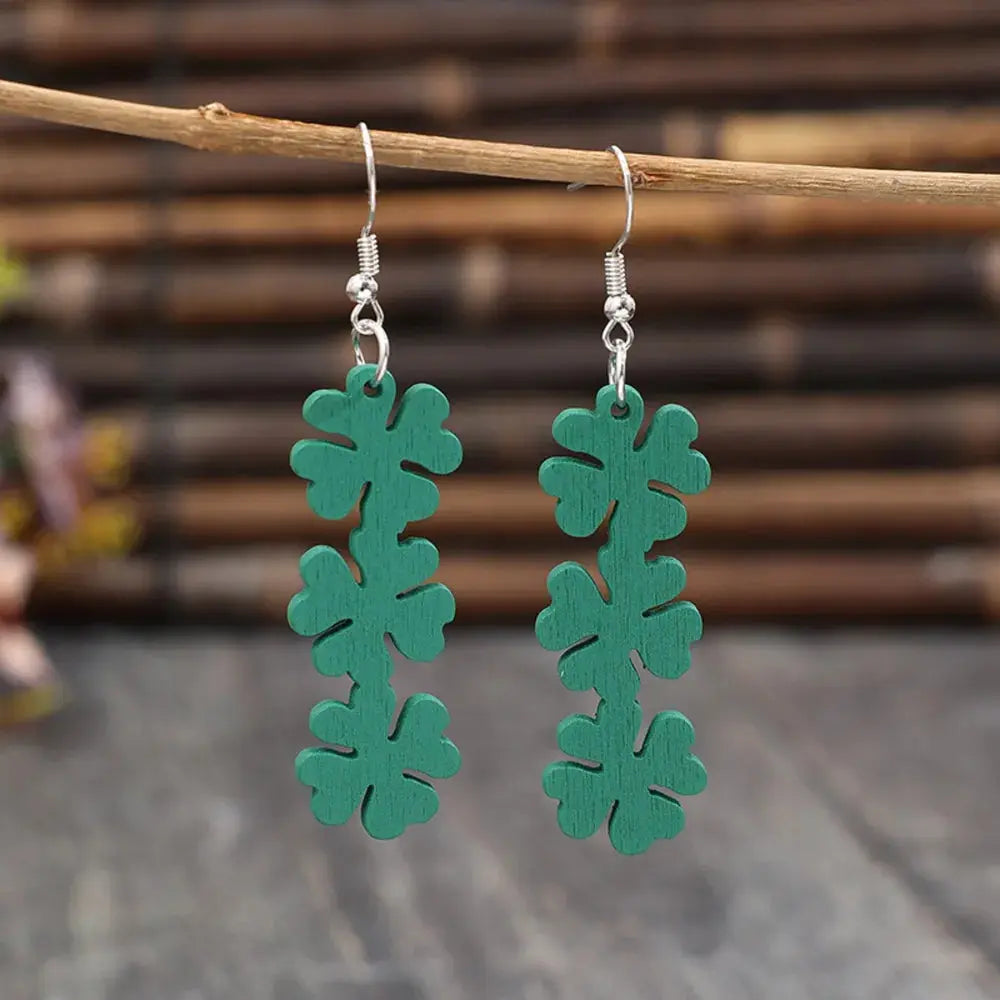Lucky Clover Wooden Dangle Earrings eprolo