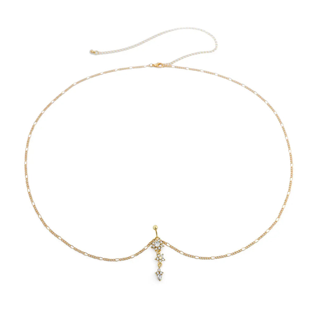 Sexy rhinestone puncture navel nail waist chain, sweet and cool summer body chain eprolo