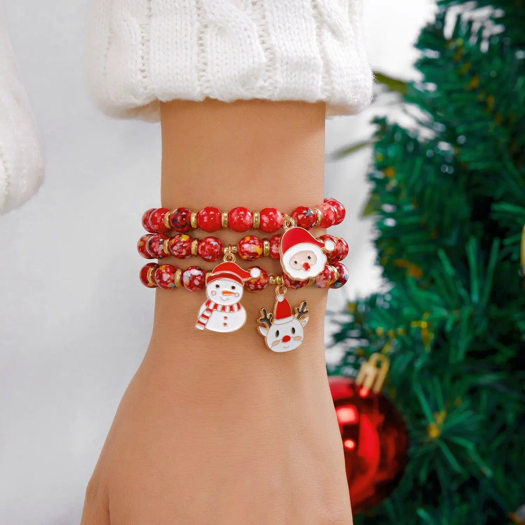 Creative Colorful Santa Claus Snowman Reindeer Beaded Stackable Bracelet Fashion Gift eprolo