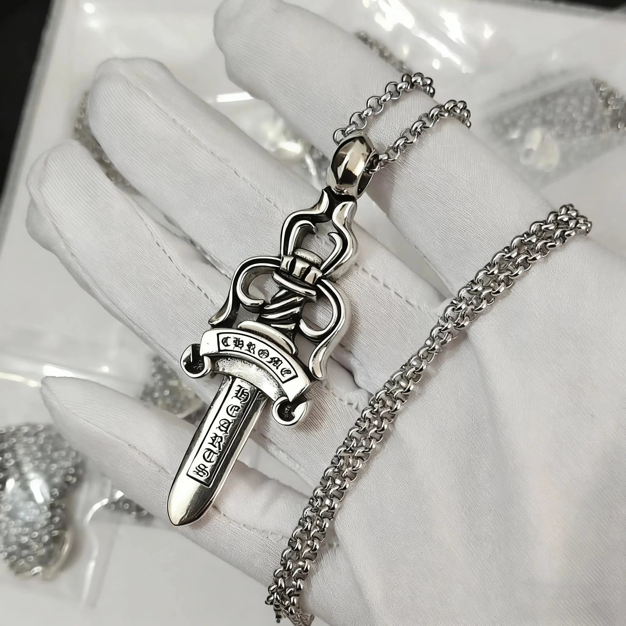 Cross necklace hexagonal star sword boat anchor pendant paired with letter flame pearl chain ﻿ eprolo