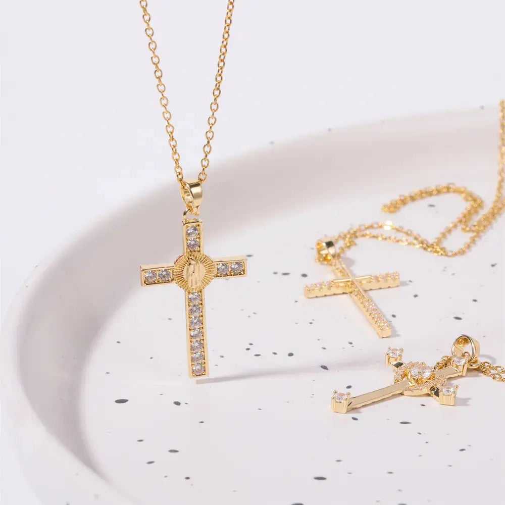 Stainless Steel Inlaid Zircon Cross Necklace eprolo
