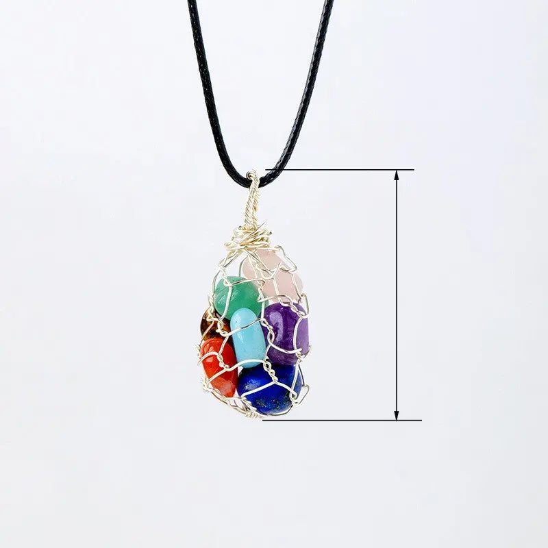 Natural Crystal Crushed Stone Rolling Stone Mesh Pendant Colorful Stone Handmade Copper Wire Wrapped Pendant Necklace Pendant eprolo