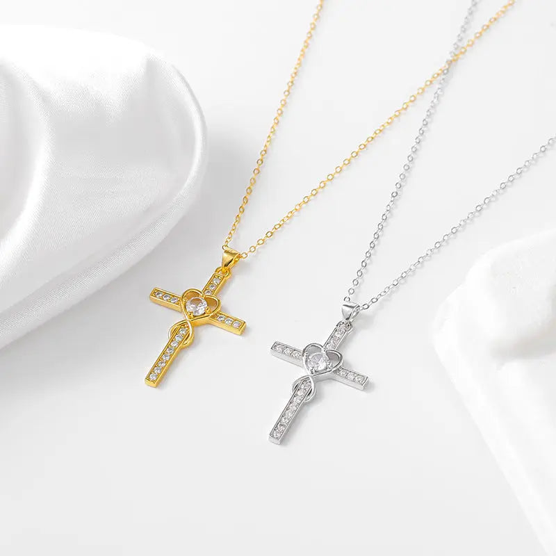 Creative 925 sterling silver heart-shaped cross necklace with fashionable simple and versatile accessories eprolo