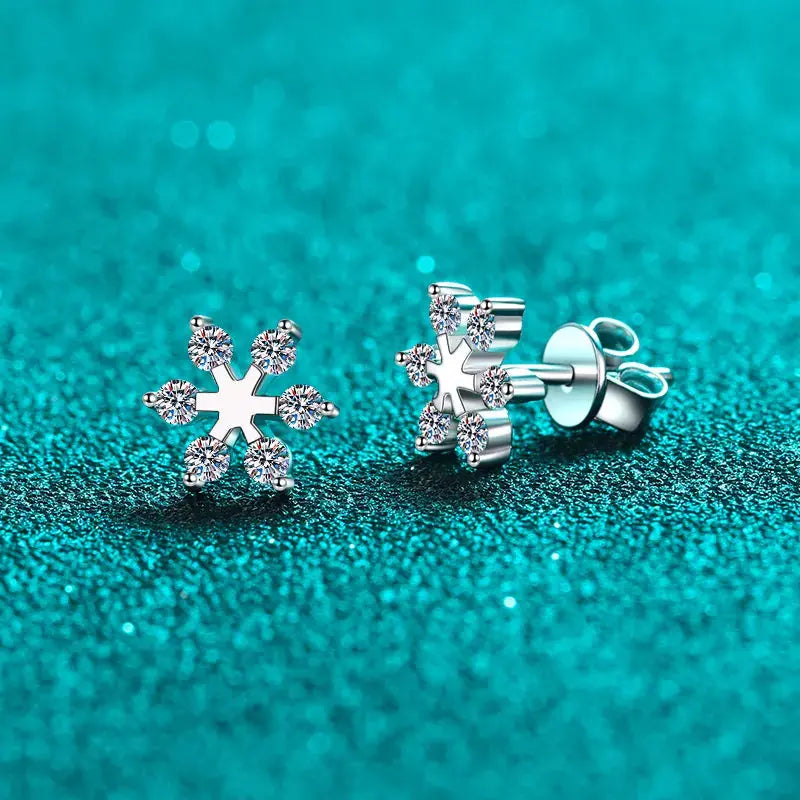 Moissanite 925 Sterling Silver Snowflake Shape Earrings eprolo